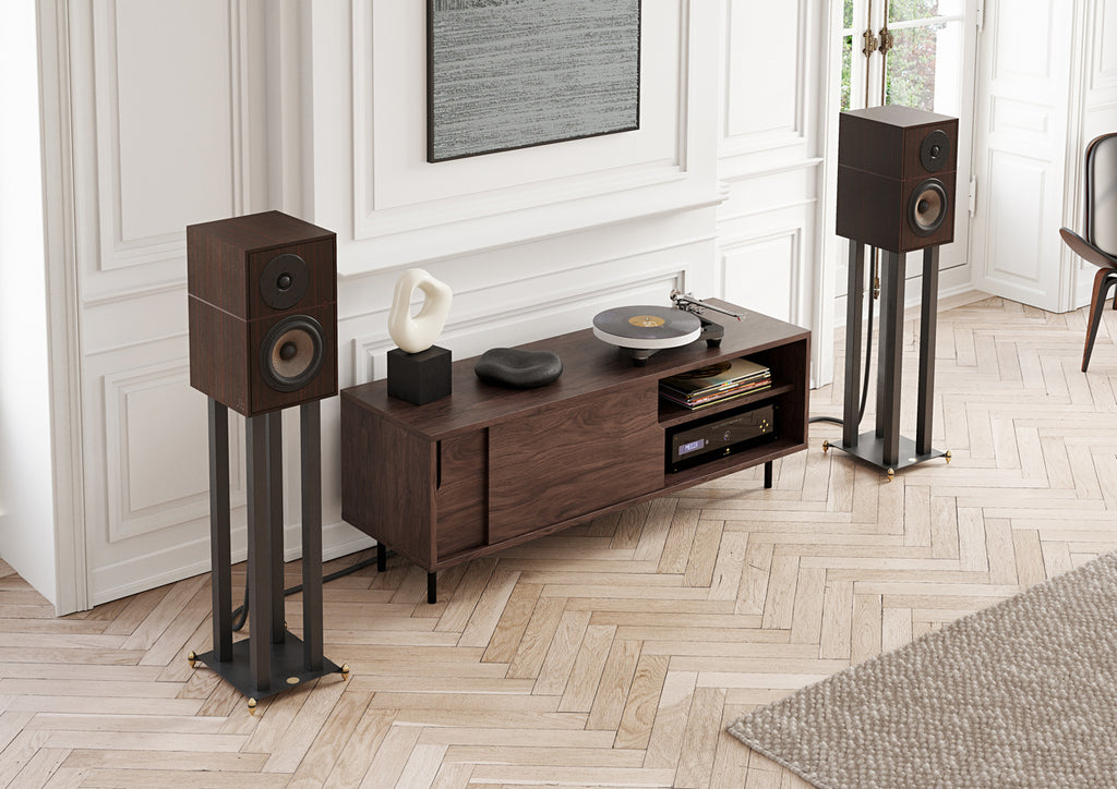 Supporto AV HiFi A 2 Livelli Con Ruote – Mobile In Legno E Acciaio 50x40x30 Cm, Per Amplificatori, Console E Lettori CD, Nero Lucido