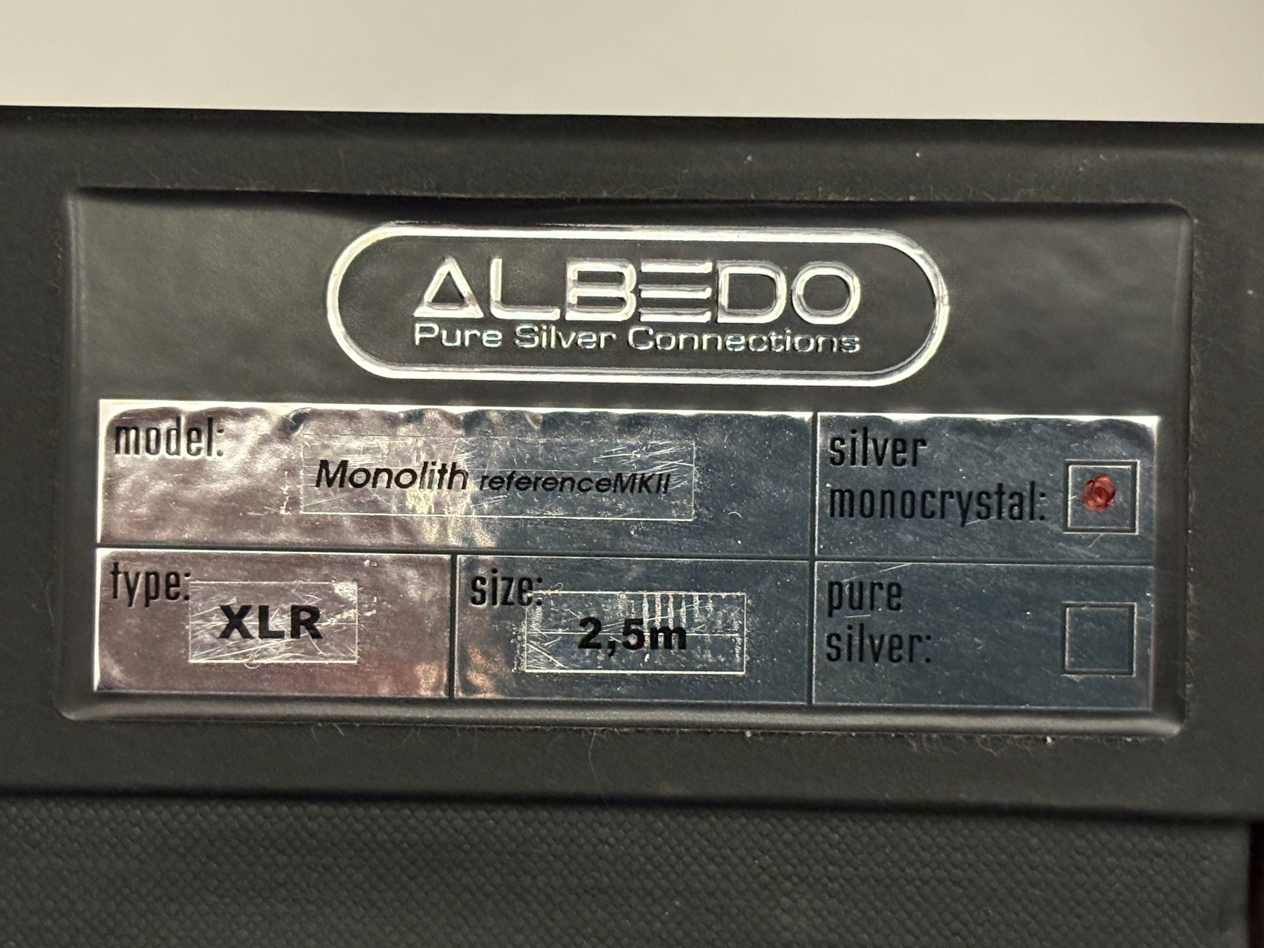 Albedo Silver MONOLITH REFERENCE MKII MONOCRYSTAL - Stereo signal cable - READY FOR DELIVERY RCA 1m+1m