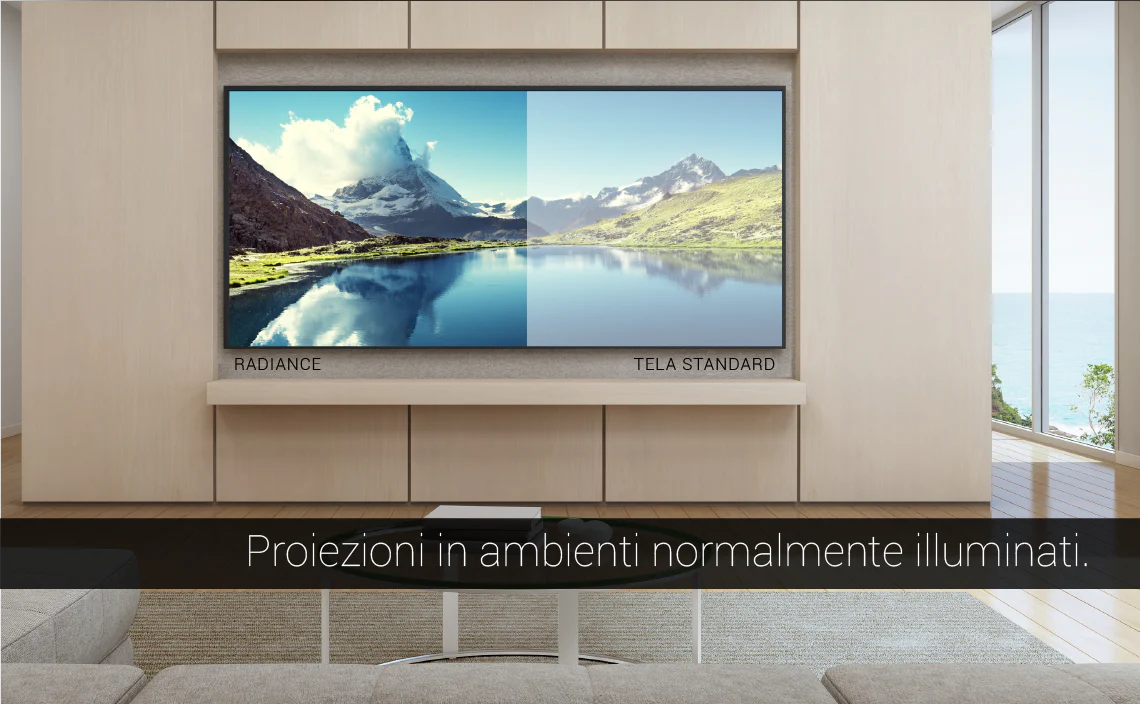 Screenline LIVING THIN (Cornice Fissa) - Tela RADIANCE 0,8 - Telo per Home Cinema